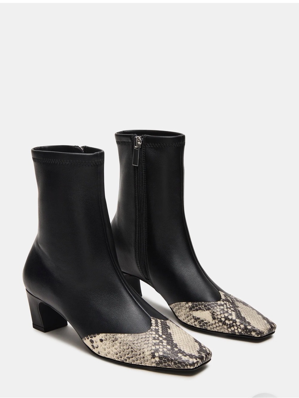 Steve Madden Black Sock Ankle Boot with Snake-Print Pointed Toe